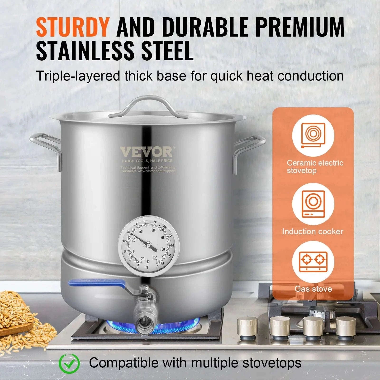 Stainless Steel 5 Gallon Brewing Kettle Pot with Lid-5gallon with Filter / Germany
