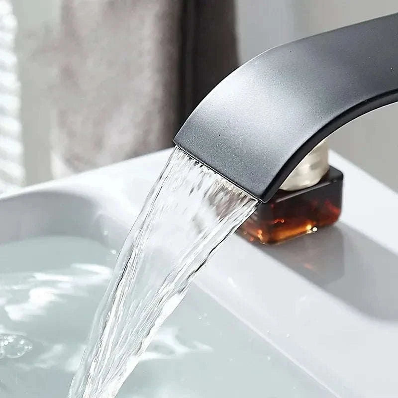 Stainless Steel Bathroom Waterfall Faucet-black long