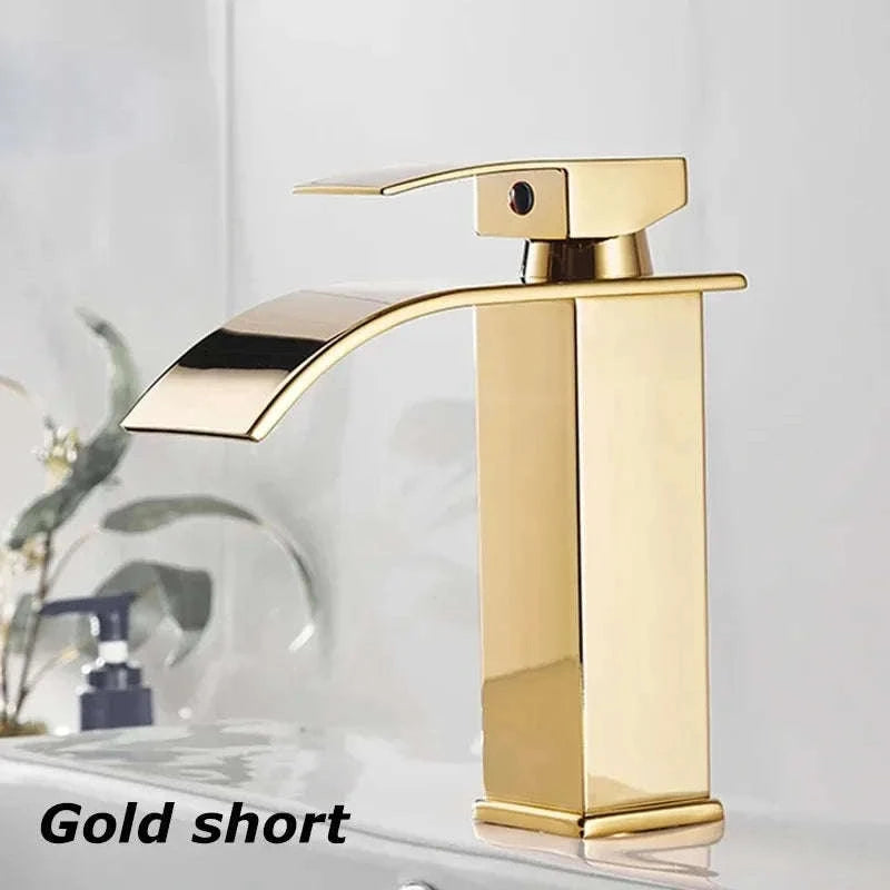 Stainless Steel Bathroom Waterfall Faucet-black long