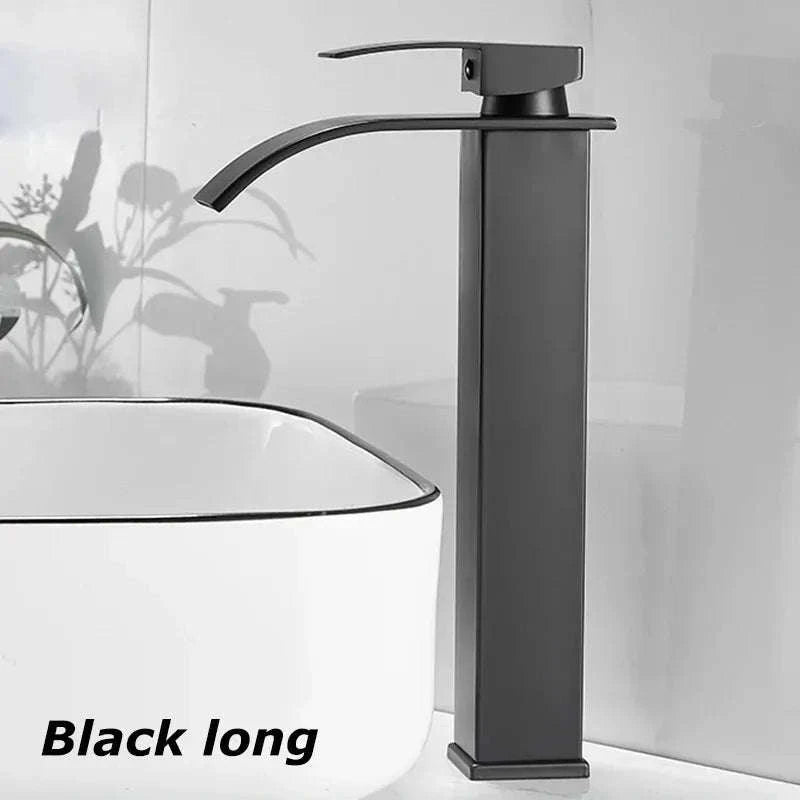 Stainless Steel Bathroom Waterfall Faucet-black long