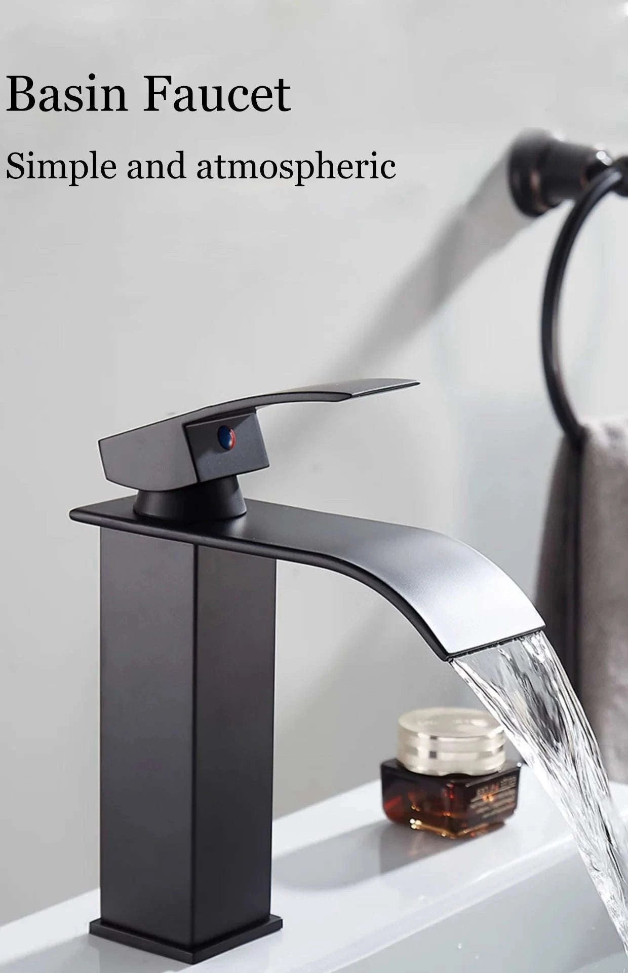 Stainless Steel Bathroom Waterfall Faucet-black long