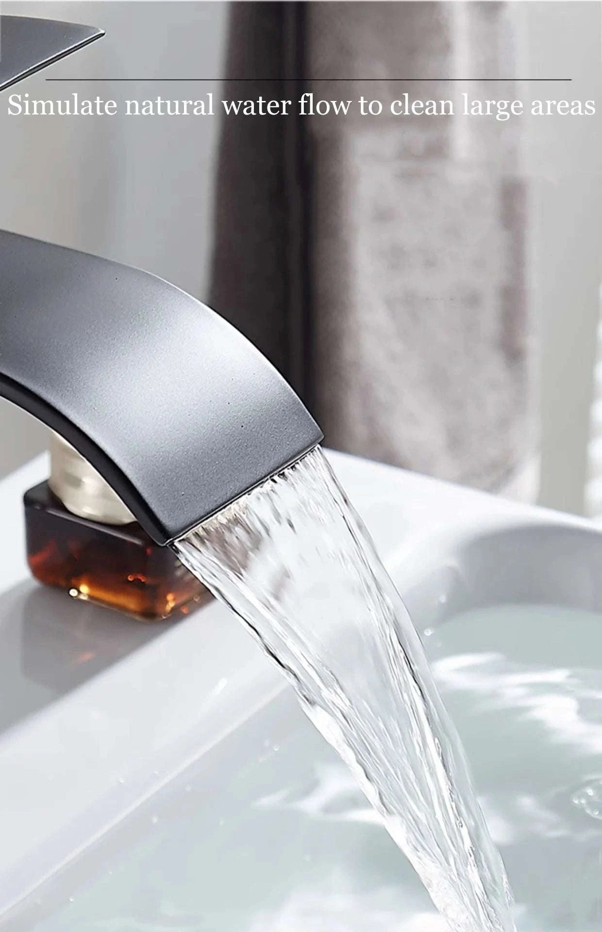 Stainless Steel Bathroom Waterfall Faucet-black long
