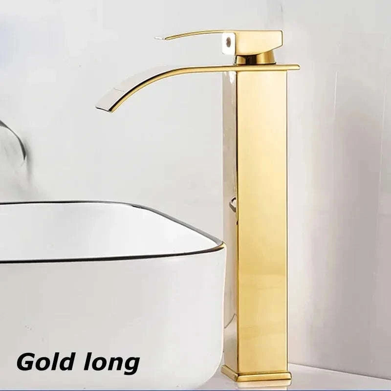 Stainless Steel Bathroom Waterfall Faucet-black long