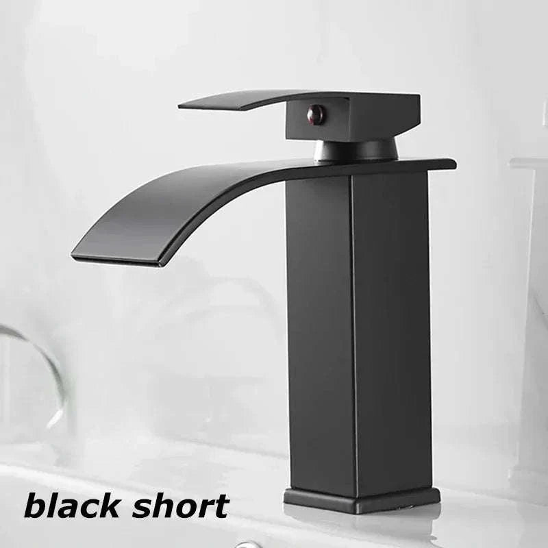 Stainless Steel Bathroom Waterfall Faucet-black long