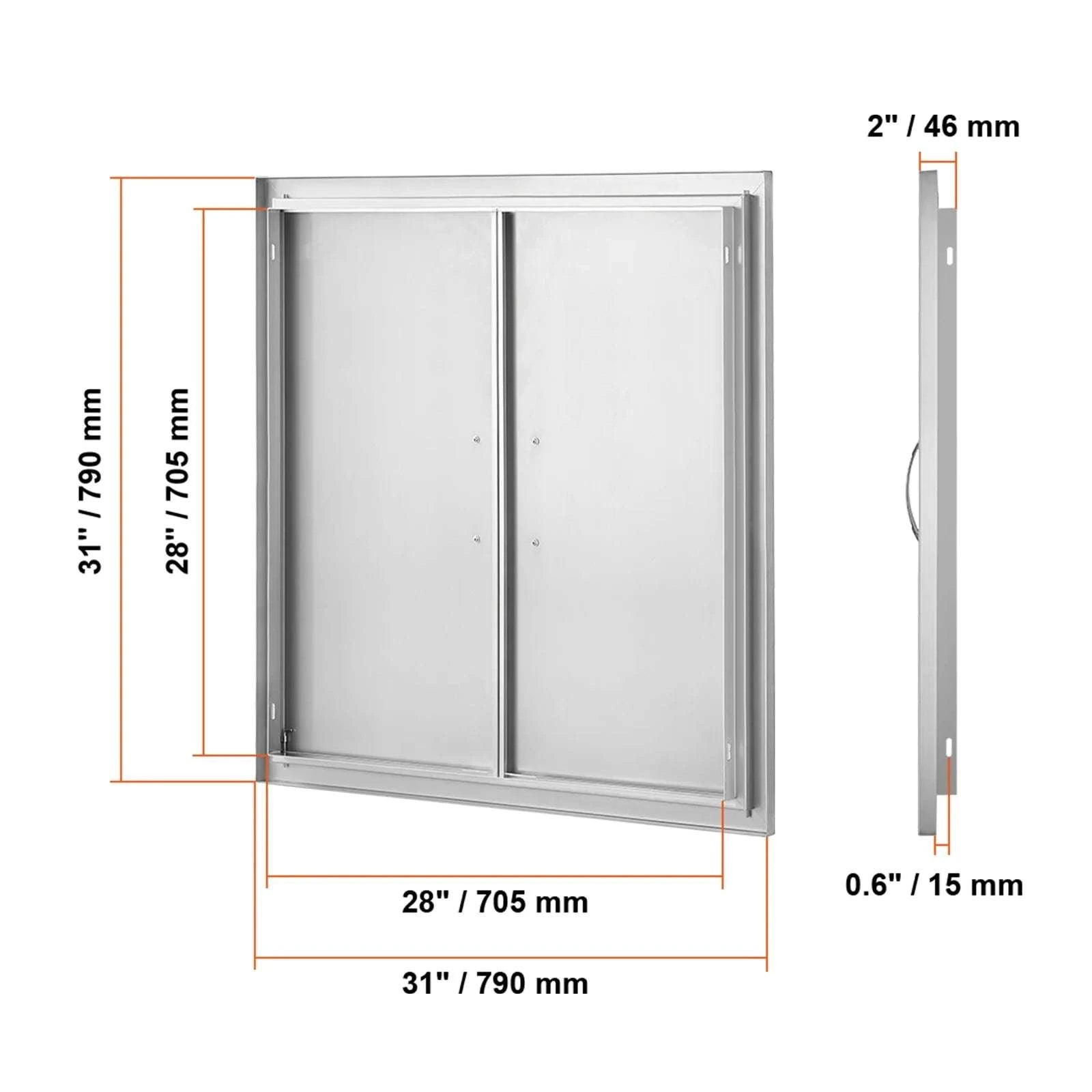 Stainless Steel BBQ Access Door Double Flush Mount Outdoor Cabinet Door-silver 31x31in / United States
