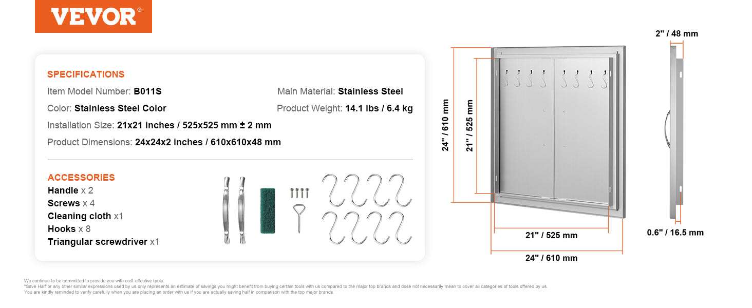 Stainless Steel BBQ Access Door Double Flush Mount Outdoor Cabinet Door-silver 31x31in / United States