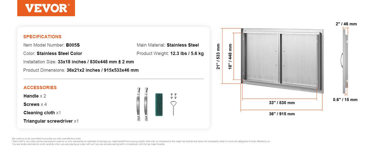 Stainless Steel BBQ Access Door Double Flush Mount Outdoor Cabinet Door-silver 31x31in / United States