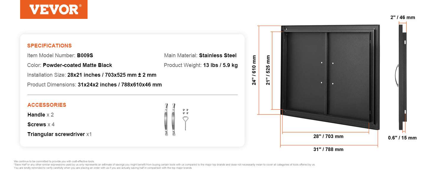 Stainless Steel BBQ Access Door Double Flush Mount Outdoor Cabinet Door-silver 31x31in / United States