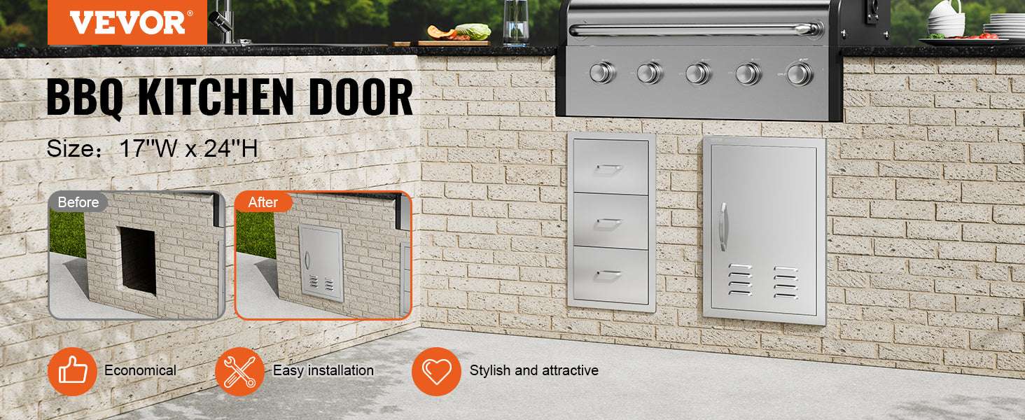 Stainless Steel BBQ Access Door Flush Mount with Reversible Design-14x20in / United States