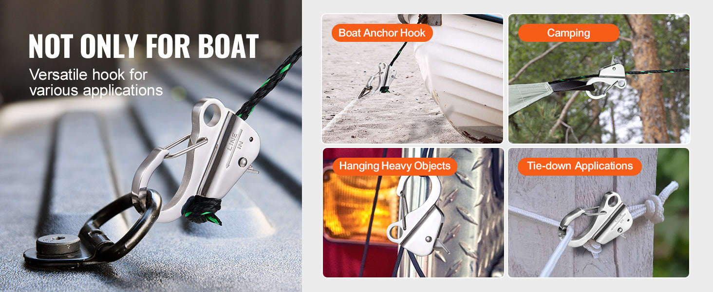 Stainless Steel Boat Anchor Hook with Slide Clamp for 3/8"-5/8" Rope-Stainless Steel / United States