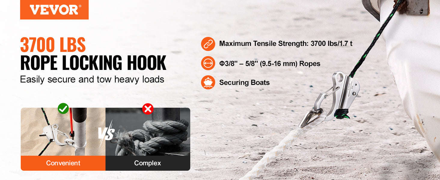 Stainless Steel Boat Anchor Hook with Slide Clamp for 3/8"-5/8" Rope-Stainless Steel / United States