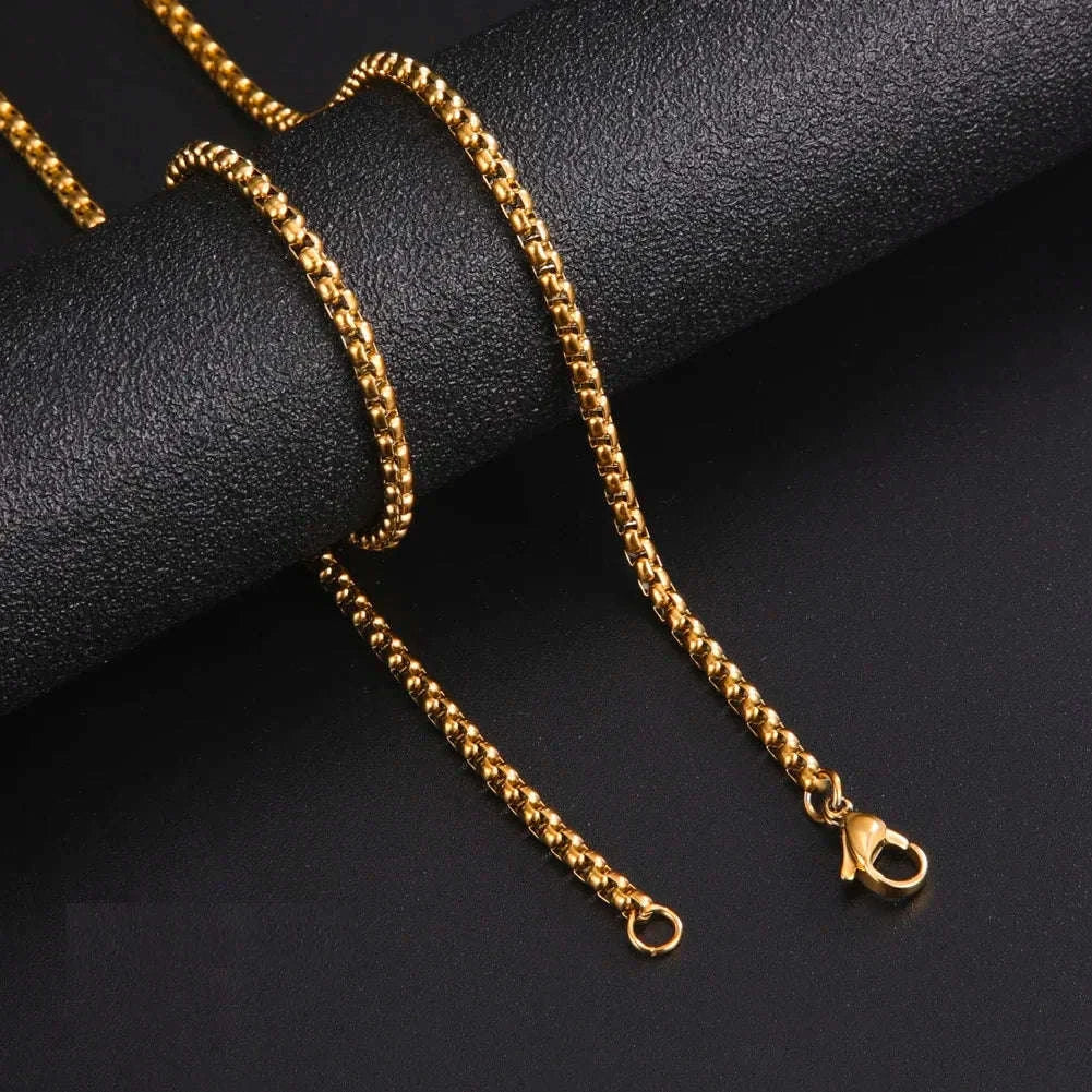 Stainless Steel Box Chain Necklace for Men & Women-Gold Color / 60cm / 3mm