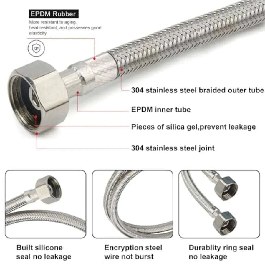 Stainless Steel Braided Faucet Supply Hose 1/2" FIP x2 Pack-United States