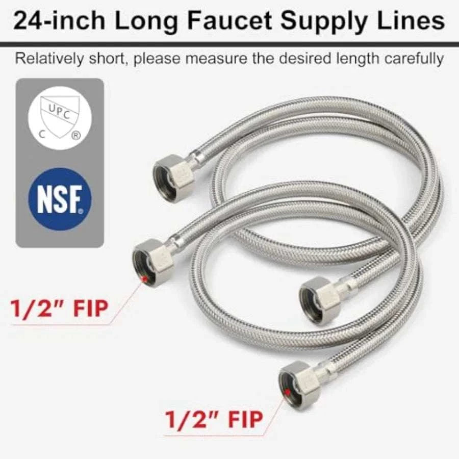 Stainless Steel Braided Faucet Supply Hose 1/2" FIP x2 Pack-United States