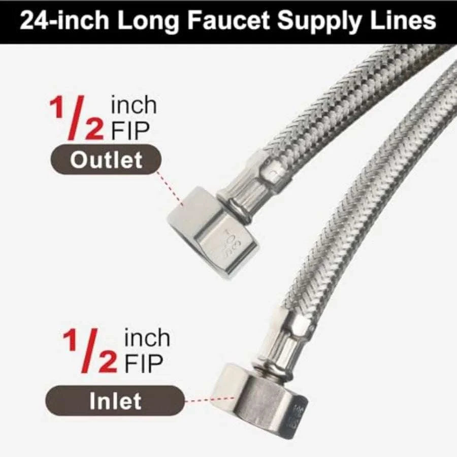 Stainless Steel Braided Faucet Supply Hose 1/2" FIP x2 Pack-United States