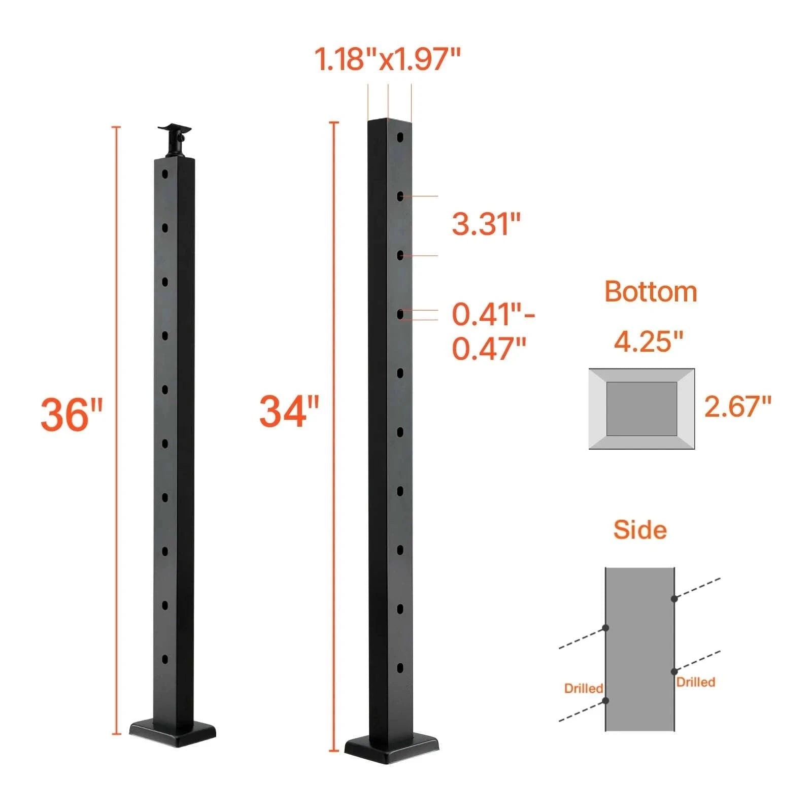 Stainless Steel Cable Railing Corner Post with Pre-Drilled L Holes-Type A / spain