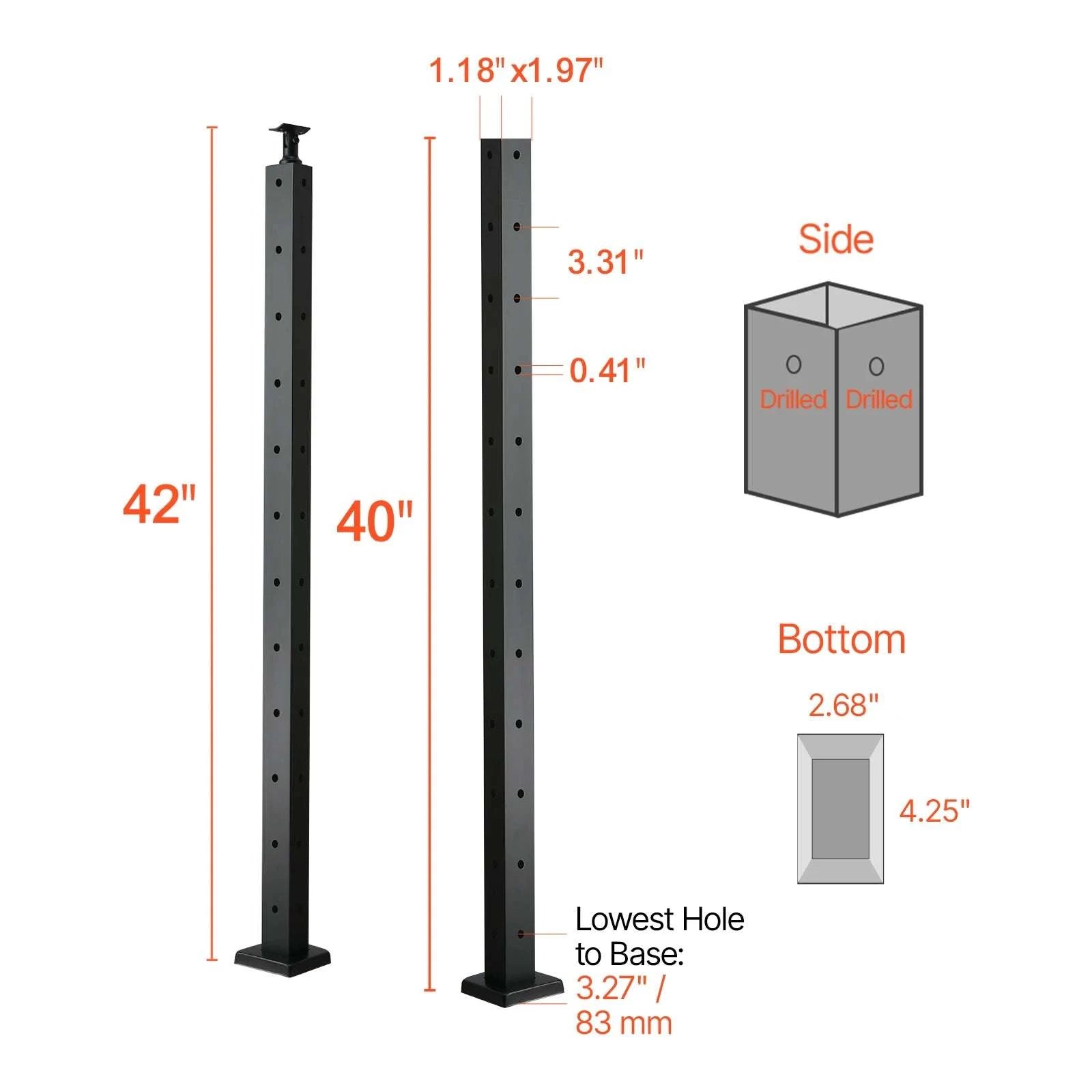 Stainless Steel Cable Railing Corner Post with Pre-Drilled L Holes-Type A / spain