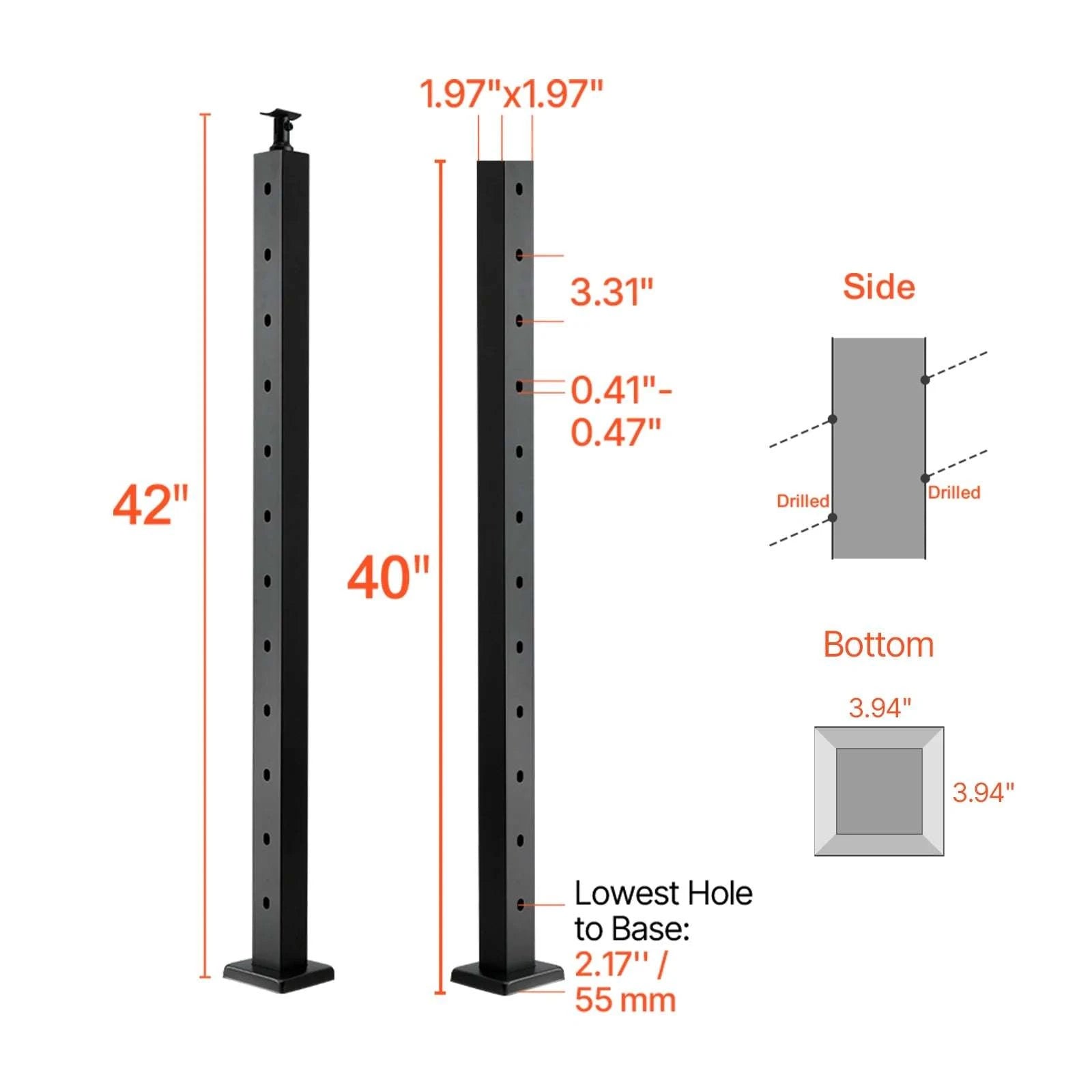 Stainless Steel Cable Railing Corner Post with Pre-Drilled L Holes-Type A / spain