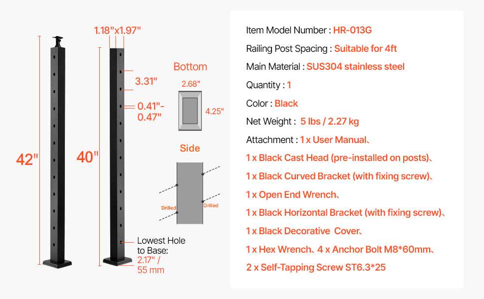 Stainless Steel Cable Railing Corner Post with Pre-Drilled L Holes-Type A / spain