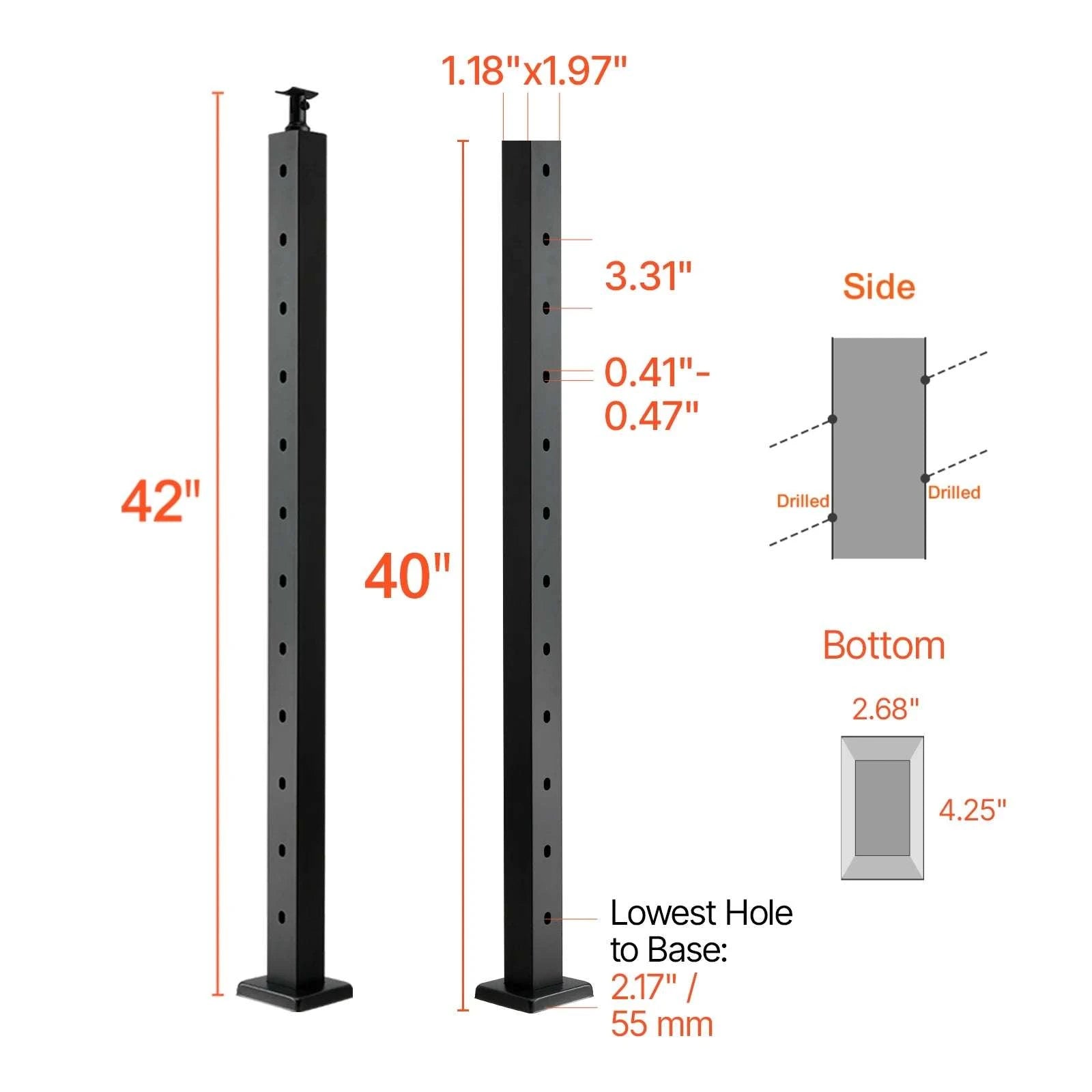 Stainless Steel Cable Railing Corner Post with Pre-Drilled L Holes-Type A / spain