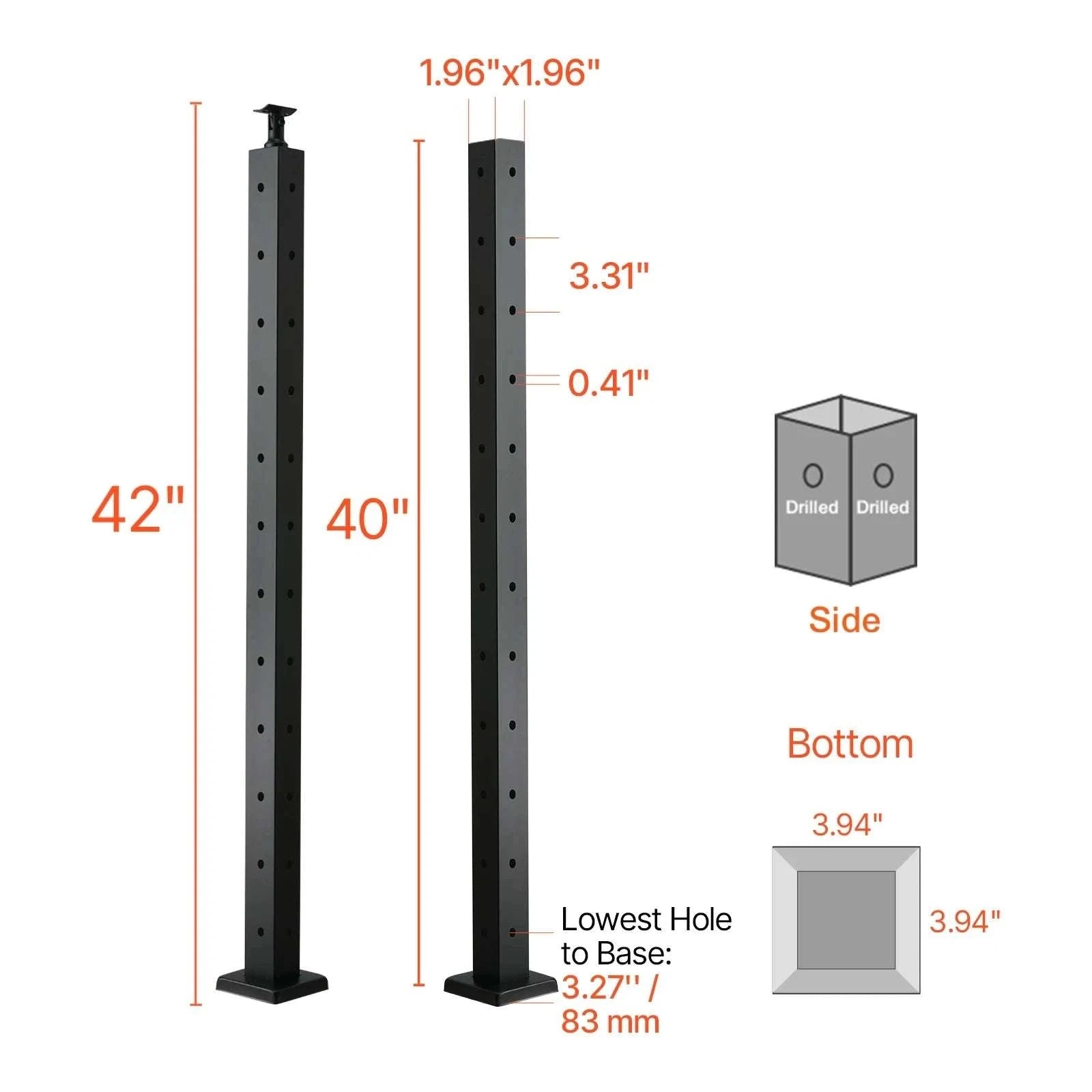 Stainless Steel Cable Railing Corner Post with Pre-Drilled L Holes-Type A / spain