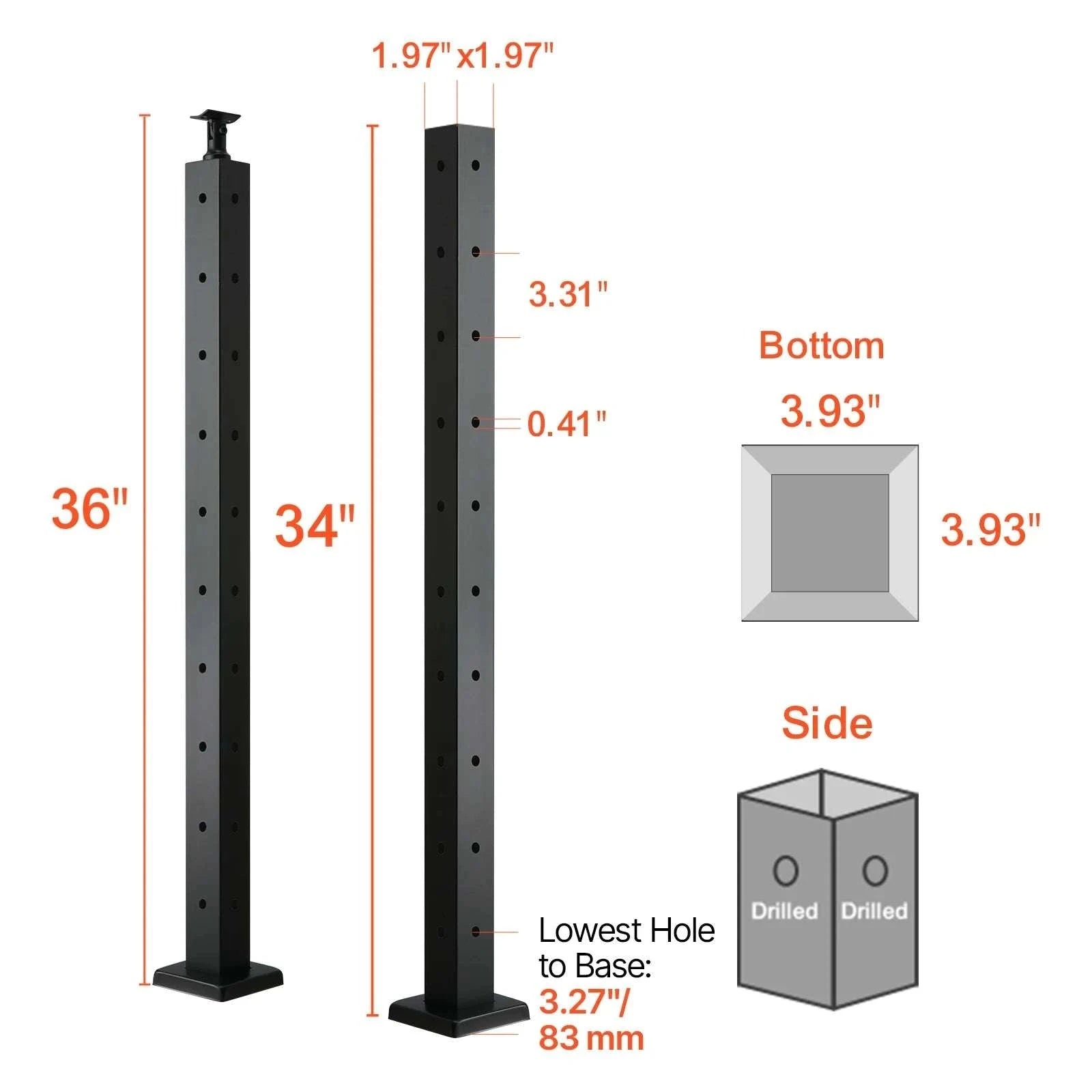 Stainless Steel Cable Railing Corner Post with Pre-Drilled L Holes-Type A / spain