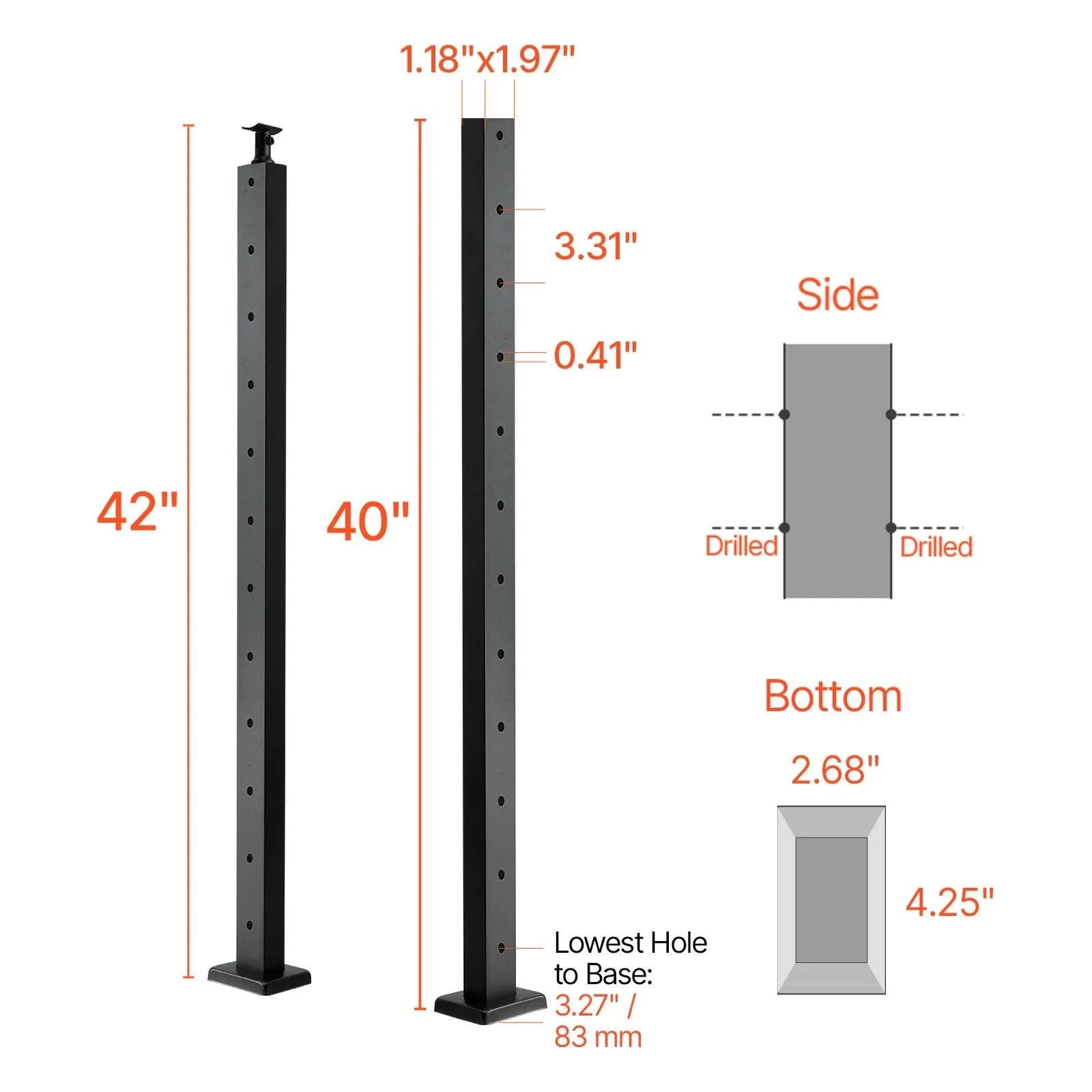 Stainless Steel Cable Railing Corner Post with Pre-Drilled L Holes-Type A / spain