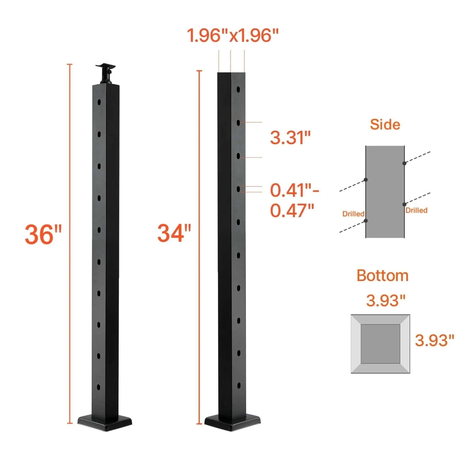 Stainless Steel Cable Railing Corner Post with Pre-Drilled L Holes-Type A / spain