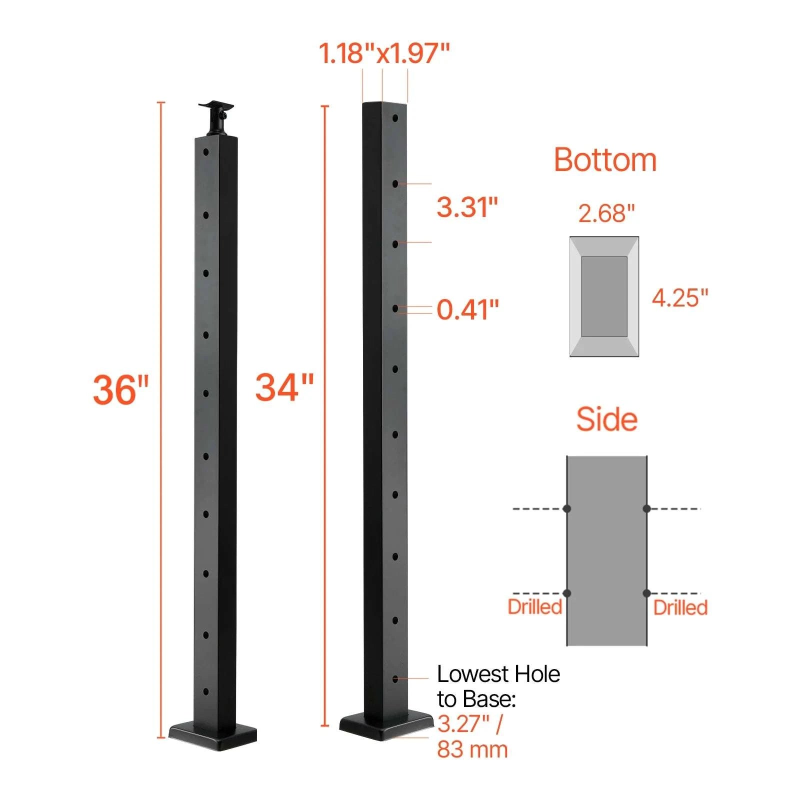 Stainless Steel Cable Railing Corner Post with Pre-Drilled L Holes-Type A / spain