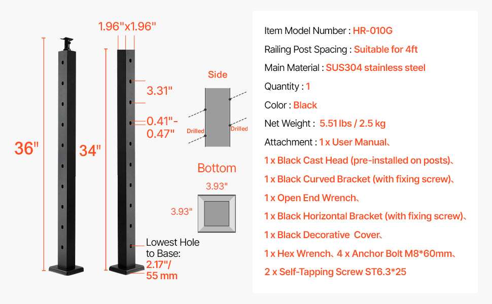 Stainless Steel Cable Railing Corner Post with Pre-Drilled L Holes-Type A / spain