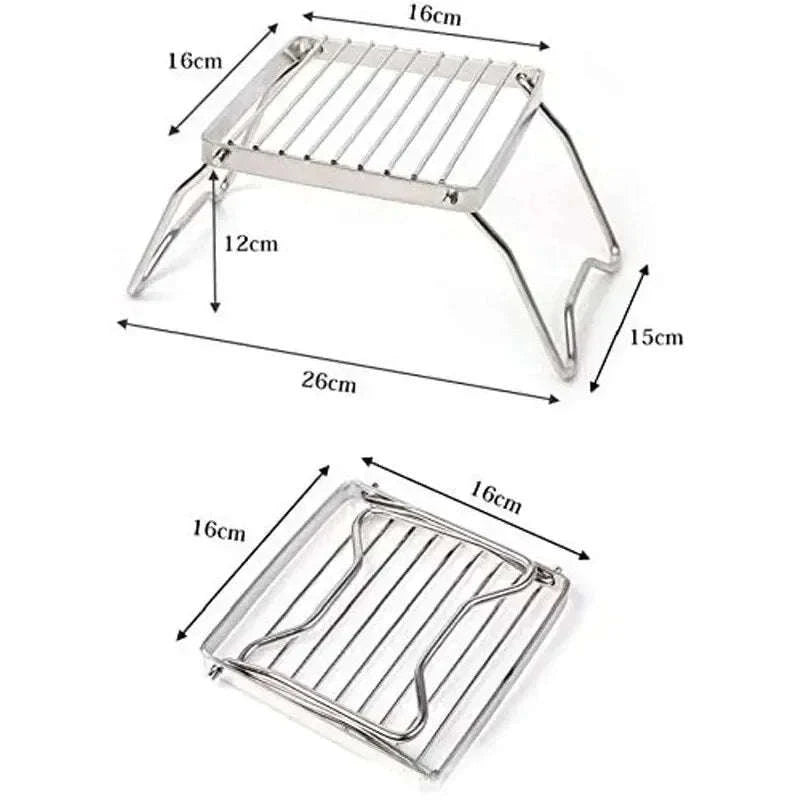 Stainless Steel Camping Stove Stand & Wind Shield Folding Rack-1pc