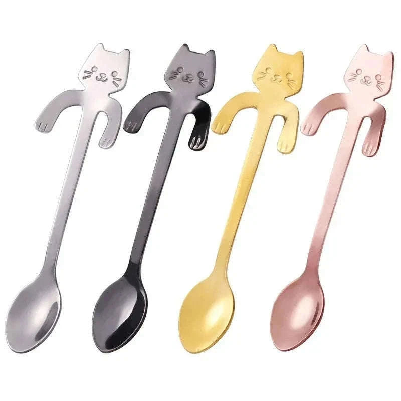 Stainless Steel Cat Coffee Spoon for Drinks and Desserts-Gold