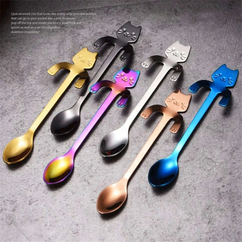 Stainless Steel Cat Coffee Spoon for Drinks and Desserts-Gold