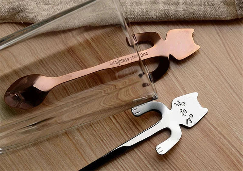 Stainless Steel Cat Coffee Spoon for Drinks and Desserts-Gold