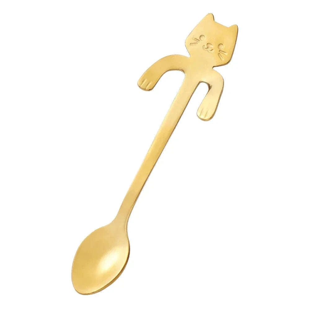 Stainless Steel Cat Coffee Spoon for Drinks and Desserts-Gold