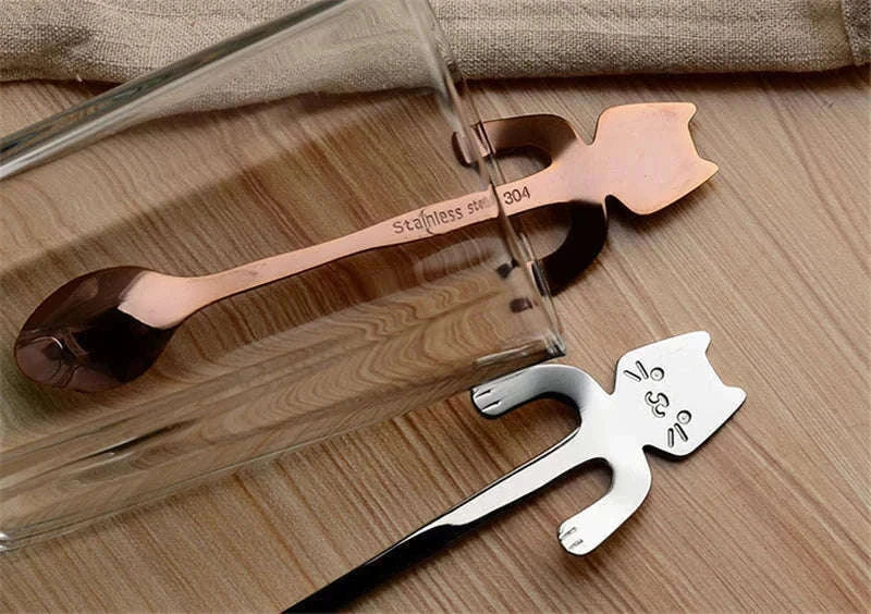 Stainless Steel Cat Coffee Spoon for Drinks and Desserts-Gold