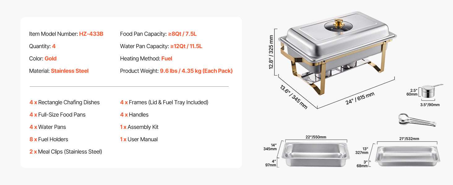 Stainless Steel Chafing Dish Buffet Set with Half-Size Pans-4 pack / United States