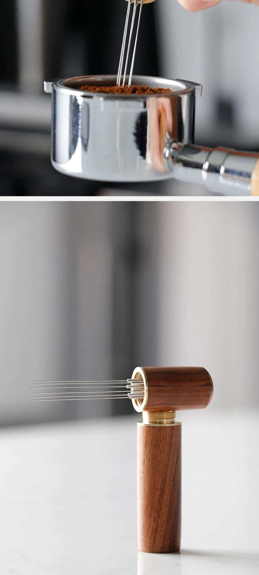 Stainless Steel Coffee Powder Tamper Espresso Powder Stirrer Distributor Leveler WDT Tools Cafe Stirring Barista Accessories-United States / Rosewood