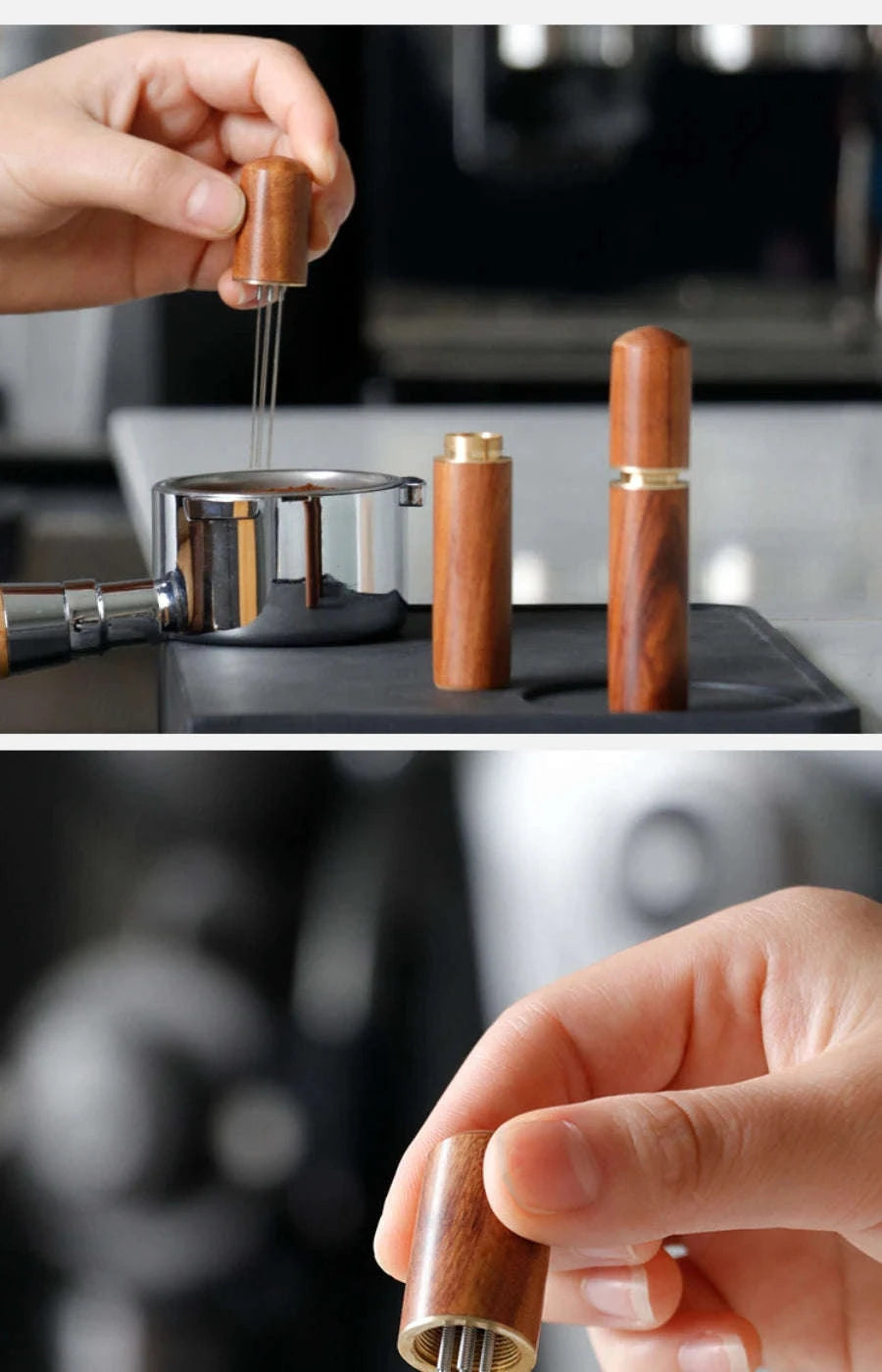 Stainless Steel Coffee Powder Tamper Espresso Powder Stirrer Distributor Leveler WDT Tools Cafe Stirring Barista Accessories-United States / Rosewood