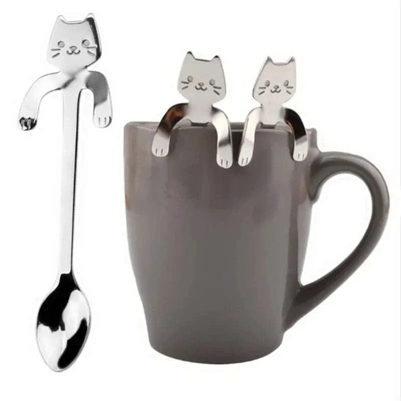 Stainless Steel Coffee Spoon Lovely Cute Cat Shape Teaspoon Dessert Snack Scoop Ice Cream Mini Spoons Tableware Kitchen Tools-Gold