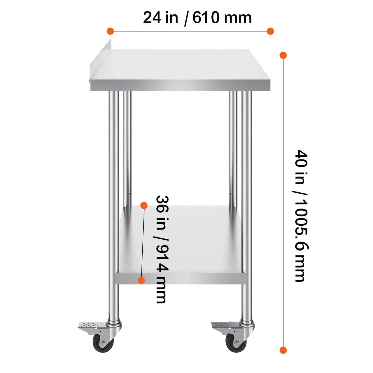 Stainless Steel Commercial Food Prep Work Table with Casters-24 x 60 in / CZECH REPUBLIC