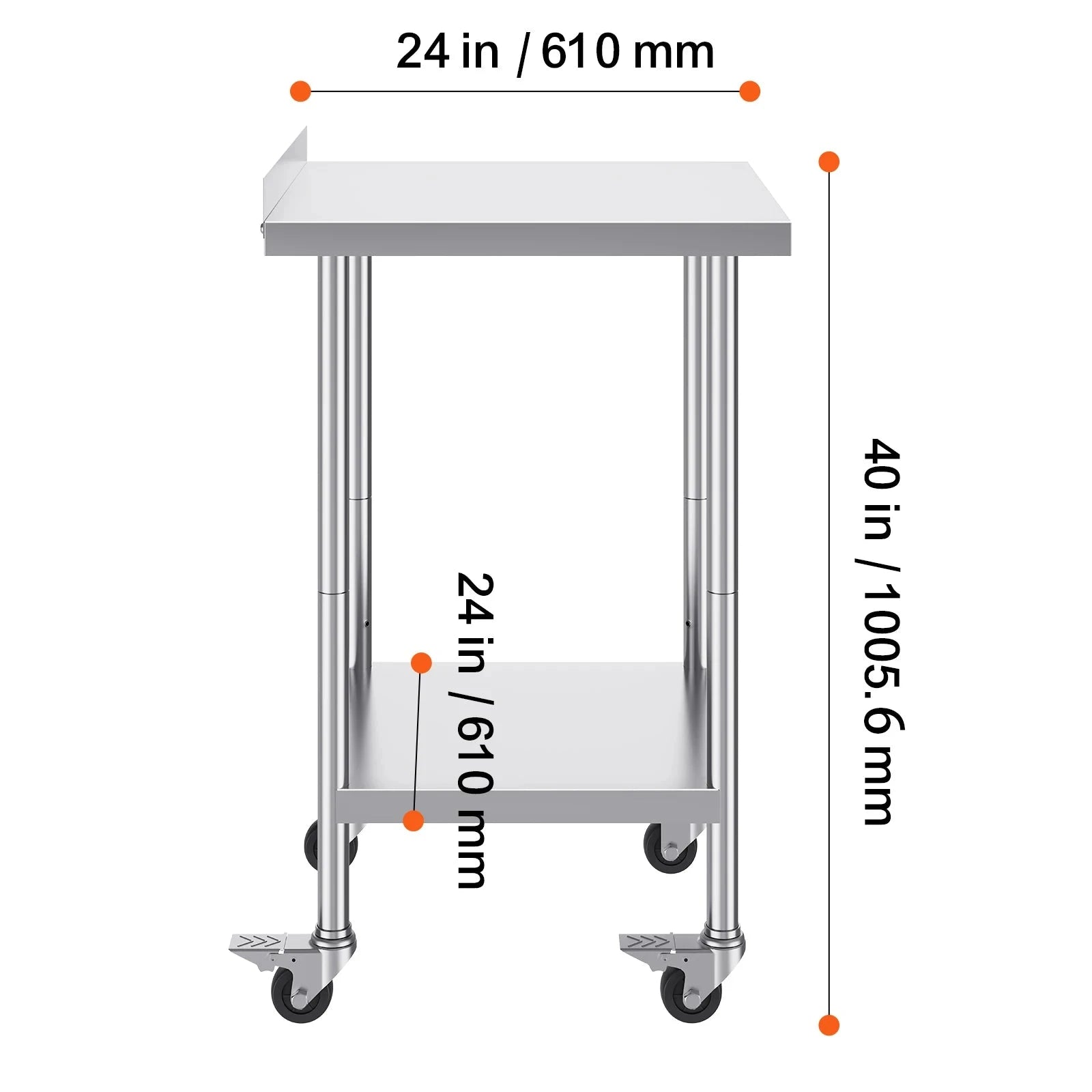 Stainless Steel Commercial Food Prep Work Table with Casters-24 x 60 in / CZECH REPUBLIC