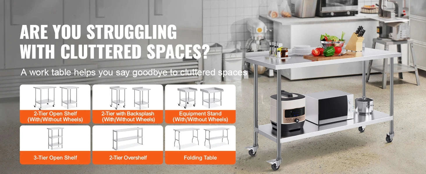 Stainless Steel Commercial Food Prep Work Table with Casters-24 x 60 in / CZECH REPUBLIC