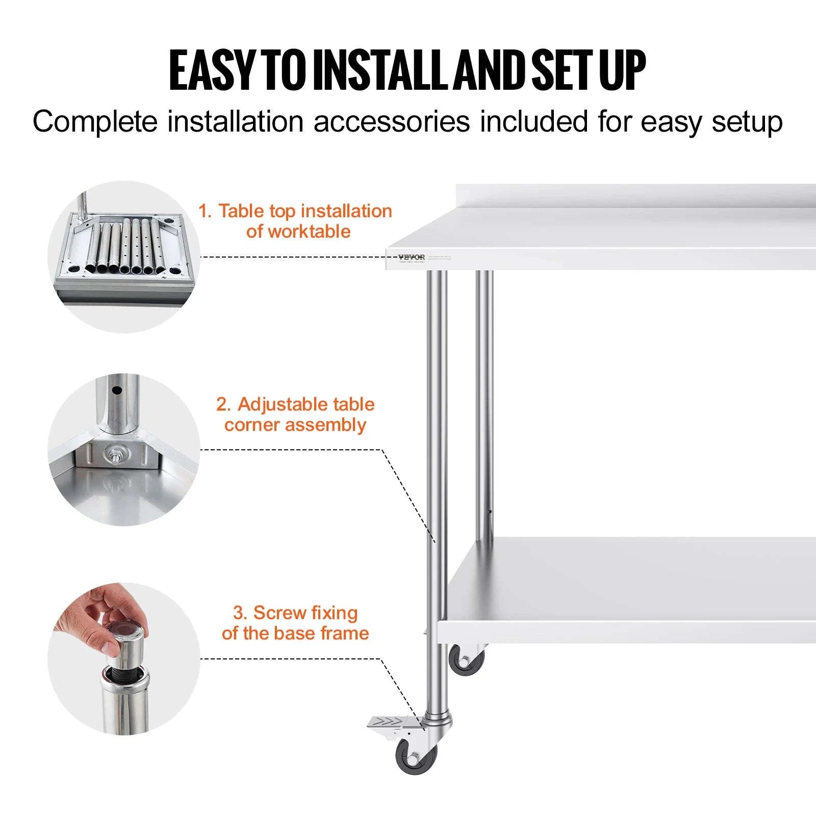 Stainless Steel Commercial Food Prep Work Table with Casters-24 x 60 in / CZECH REPUBLIC