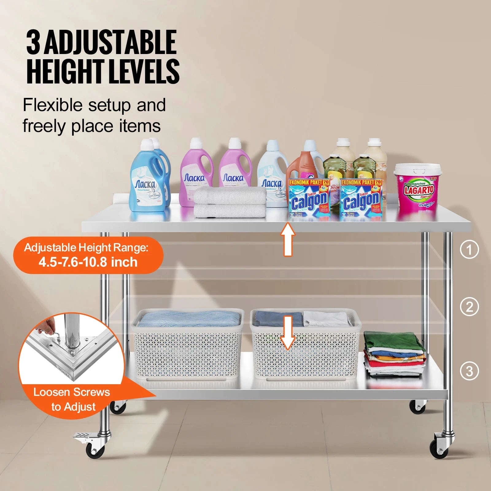 Stainless Steel Commercial Food Prep Work Table with Casters-24 x 60 in / CZECH REPUBLIC