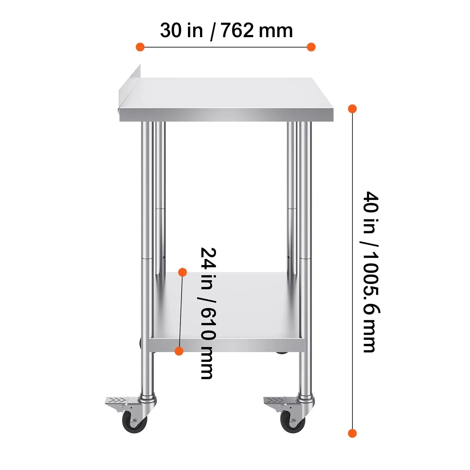 Stainless Steel Commercial Food Prep Work Table with Casters-24 x 60 in / CZECH REPUBLIC