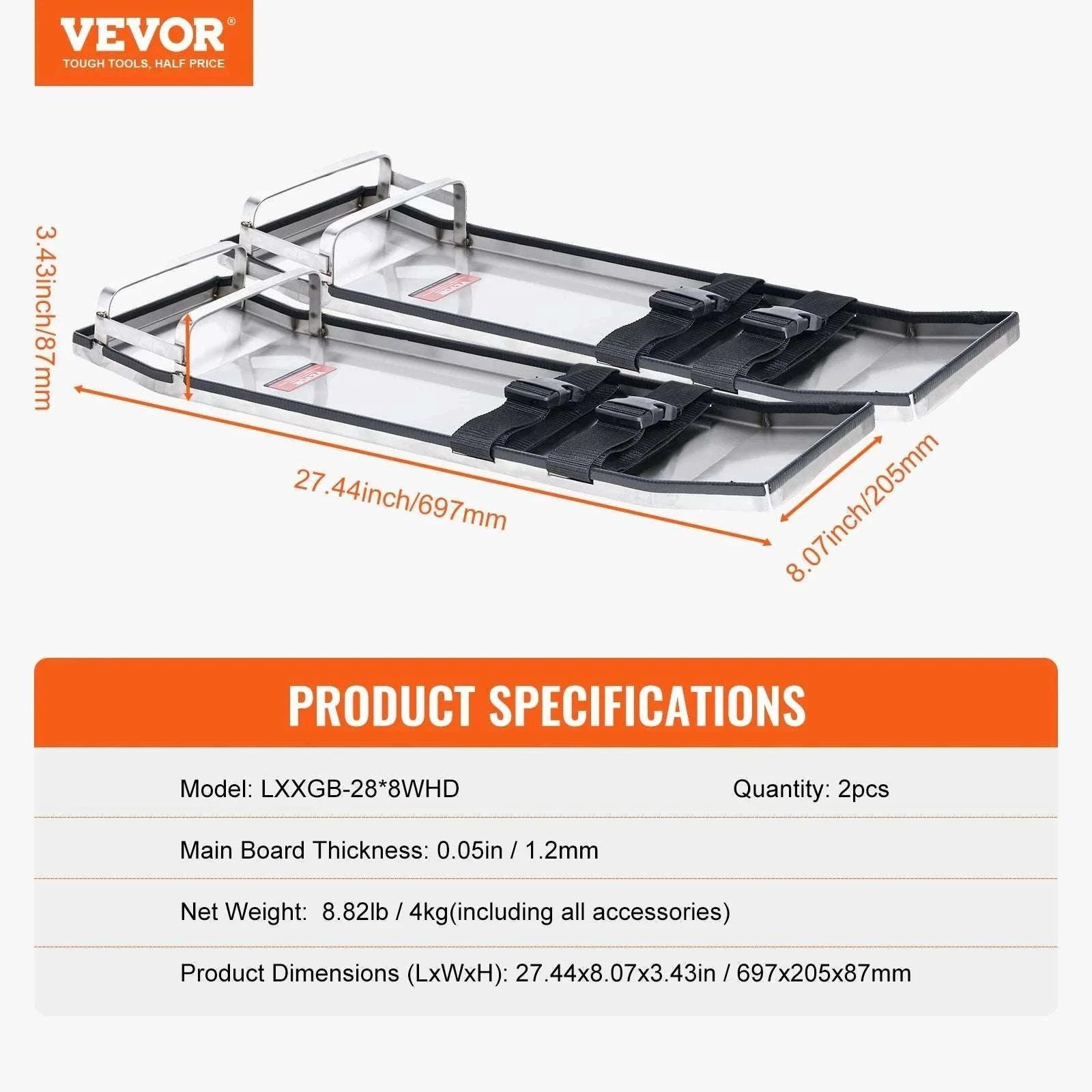 Stainless Steel Concrete Knee Boards 28'' Sliding Pads Pair-PadsStraps30x10in / france