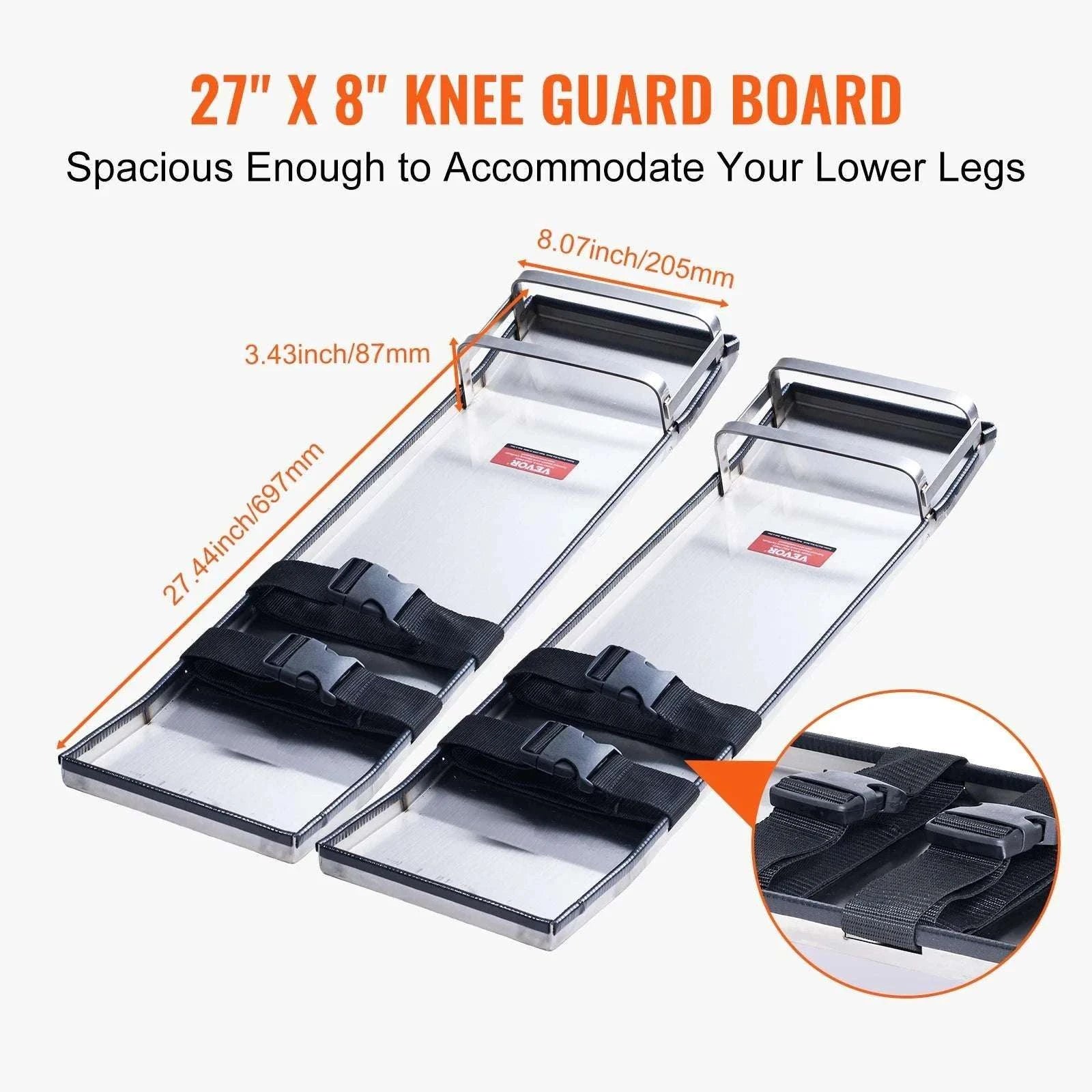 Stainless Steel Concrete Knee Boards 28'' Sliding Pads Pair-PadsStraps30x10in / france