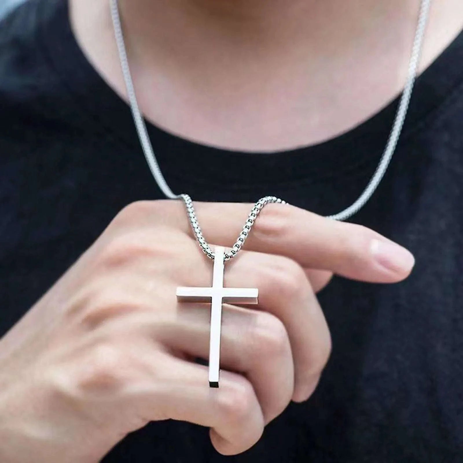 Stainless Steel Cross Necklace for Men & Women-NC-1454G / 60cm 24inch