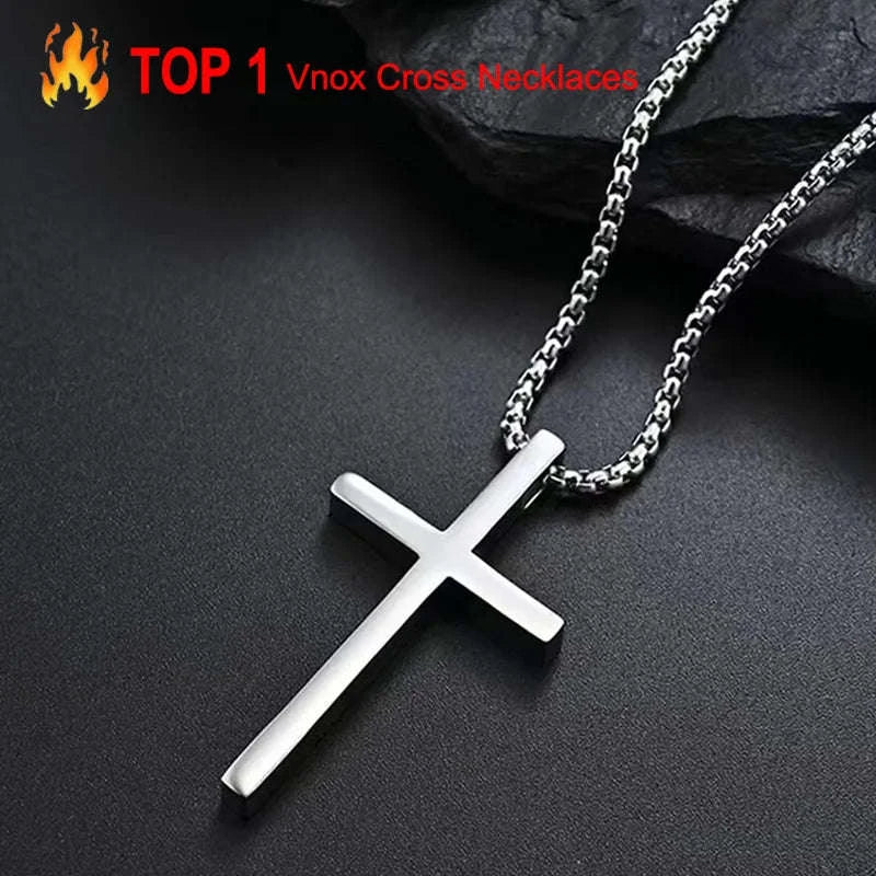 Stainless Steel Cross Necklace for Men & Women-NC-1454G / 60cm 24inch